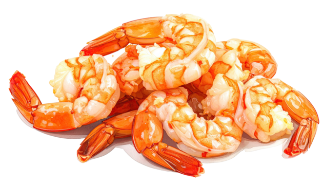 Delicious cooked shrimp piled on a white background for seafood cuisine and culinary  