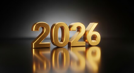Golden 3d numbers representing the year 2026