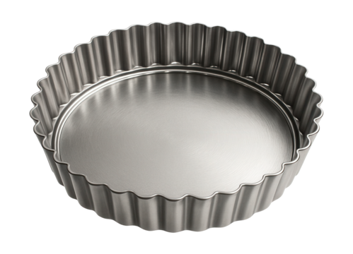 Fluted tart pan with removable bottom for crafting elegant tarts at home.