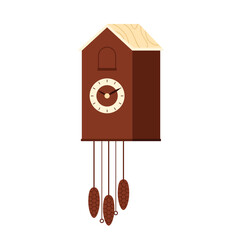 Classic German cuckoo clock with pinecone weights on a white isolated background vector illustration