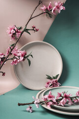 Elegant Peach Blossom Ceramic Tableware Still Life