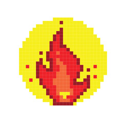 Pixel flame on white background.