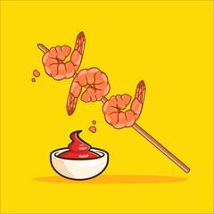 Delicious Shrimp Satay Vector Illustration Cartoon Design