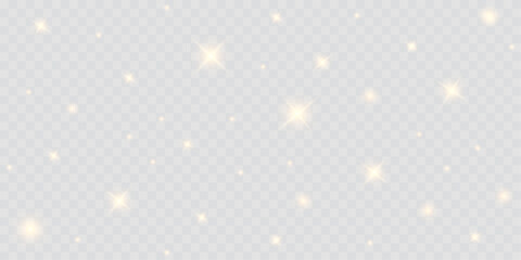 Glowing golden dust with soft bokeh lights and shimmering confetti particles on a transparent background. A radiant yellow glow adds a festive, magical touch—perfect for Christmas or holiday designs.