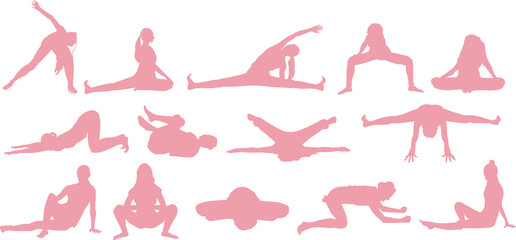 ダイエットする女性のイラスト(ストレッチ)セット