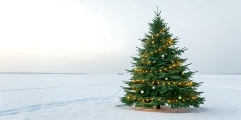 Elegant Christmas Trees with Festive Ornaments and Sparkling Lights on Transparent Background