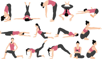 ダイエットする女性のイラスト(ストレッチ)セット