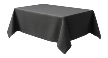 Durable dark grey polyester tablecloth, perfect for a busy family kitchen.
