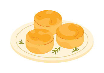 Three classic Irish scones served on an isolated plate with garnish, perfect for bakery or food themes vector illustration