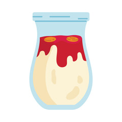 Isolated traditional Danish risalamande dessert with cherry sauce and almonds in a glass vector illustration
