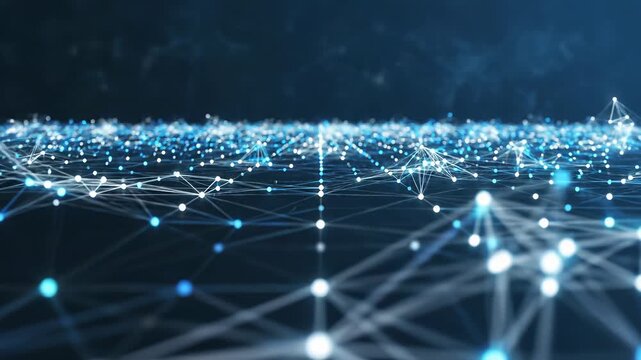 Intricate plexus shapes with intricate lines and dots forming a network on a dark background, visually striking design conceptually representing creative connectivity, technological innovation.