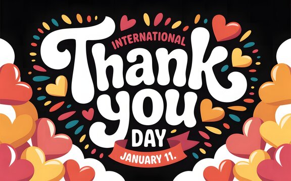 International thank you day celebration with heart decorations and colorful confetti