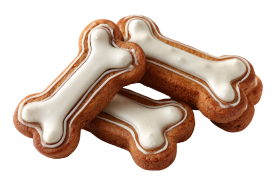 Bone-shaped treats with white icing and decorative lines