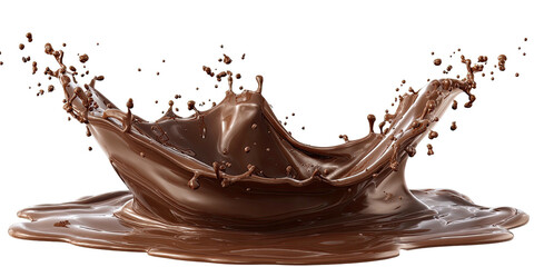 Chocolate splash with droplets frozen in motion against black