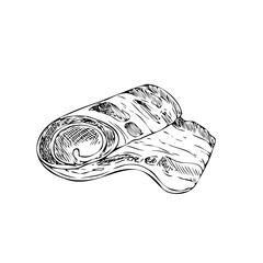 Vector Bacon Strip. Graphic ink pork slice of delicious meat illustration, isolated on background. Hand drawn line sketch. For designers, prints, logo, icon, menu, postcards, holiday, covers