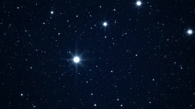 A dark night sky filled with countless stars, some brighter than others