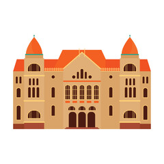 Fototapeta premium Iconic Finland architecture with red roof and towers, historic landmark isolated on white vector illustration