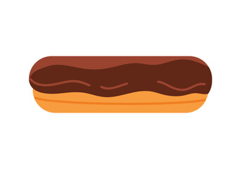 Minimal flat design of a classic French chocolate eclair dessert on white isolated background vector illustration