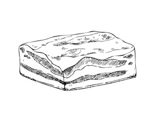 Vector lard. Graphic ink pork Pork belly illustration, isolated on background. Hand drawn line sketch. For designers, prints, logo, icon, menu, postcards, holiday, covers