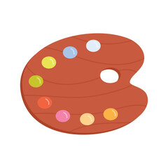 Simple isolated artist palette with multiple bright paint colors on white background vector illustration