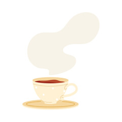 Traditional British tea cup with steam rising, elegant and isolated on white background vector illustration