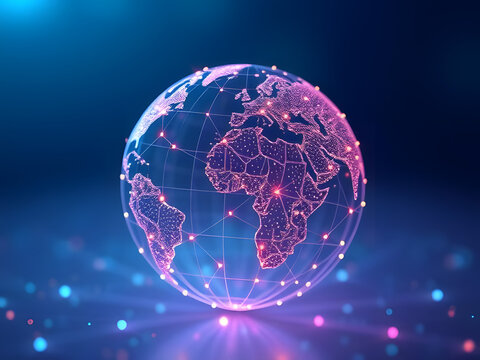 Modern futuristic Earth sphere with digital grid and technology connection lines