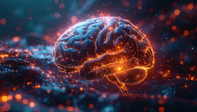 Glowing Brain Illustration - A Digital Depiction of Neural Activity.