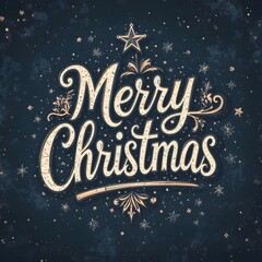 Merry Christmas typography with dark blue color background.
