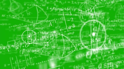 Math equations Background Greenscreen effect Chromakey. Math and physics formulas. Seamless loop. Camera flies through mathematics equations. Calculations and Mathematical analysis. Cognitive process. - Powered by Adobe