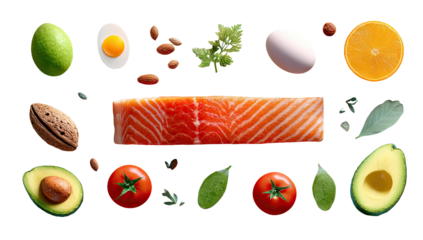 Assortment of fresh ingredients arranged artistically on black