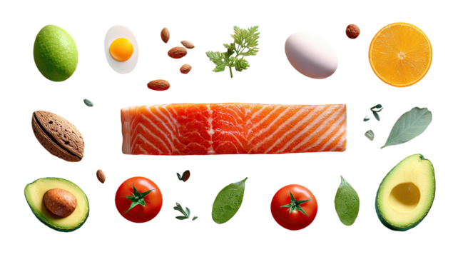 Assortment of fresh ingredients arranged artistically on black