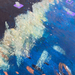 Abstract pastel artwork — dry pastel on paper. Handmade texture with expressive brush strokes and layered color transitions. Ideal for backgrounds, posters, packaging, wall art and contemporary design