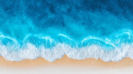 Vibrant crystal clear waters gracefully lap against a pristine sandy beach. This serene tropical setting captures the beauty of nature, inviting relaxation and adventure under the sun