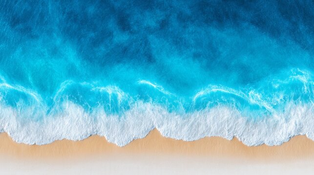 Vibrant crystal clear waters gracefully lap against a pristine sandy beach. This serene tropical setting captures the beauty of nature, inviting relaxation and adventure under the sun