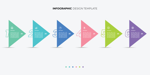 Business infographic template. 6 Step timeline journey. Process diagram, 6 options triangle on white background, Infograph element