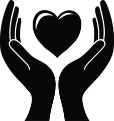 Obraz premium Black silhouette of hands cupping a heart symbol
