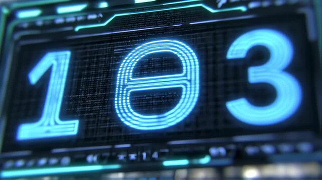 Futuristic Digital Display Showing Numbers With Blue Neon Lights.
