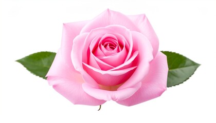 Pink rose flower with green leaves.