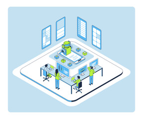 Cartoon Color Prototyping Start Up AI Concept 3d Isometric View Line Elements. Vector illustration of Sartup Artificial Intelligence