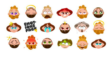 Cute Chibi Character Heads with Expressive Emotions. Perfect for Stickers, UI Avatars, and Creative Design Projects. Vector Illustration Set for Diverse Cartoon Expressions.