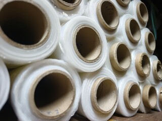 Rolls of clear stretch film wrap for packaging and industrial use