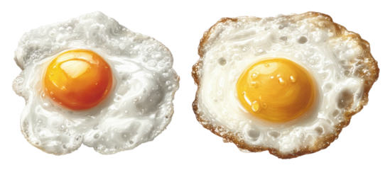 Two fried eggs, one sunny side up, one slightly crisp