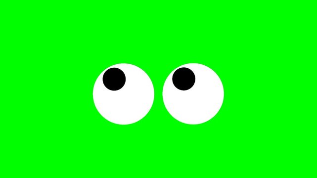 Cartoon moving eyes looking in all directions with green screen background.