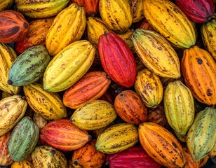 Vibrant colorful cacao pods