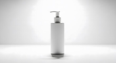 Minimalist white bottle with dispenser isolated on white background for cosmetic product