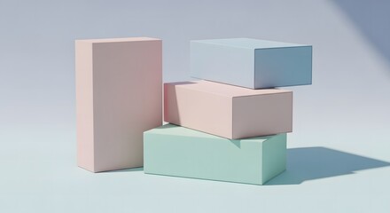Pastel color block arrangement for product display and presentation on light background