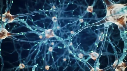 Abstract visualization of neural network activity showing glowing brain cells and intricate connections representing artificial intelligence and complex thought processes in a digital environment. - Powered by Adobe