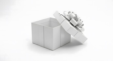 Open white gift box with ribbon isolated on white background, perfect for any celebration