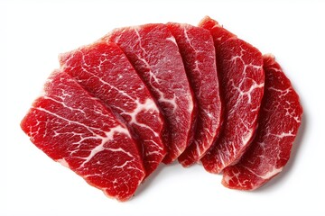 Obraz premium Fresh Marbled Beef Slices on White