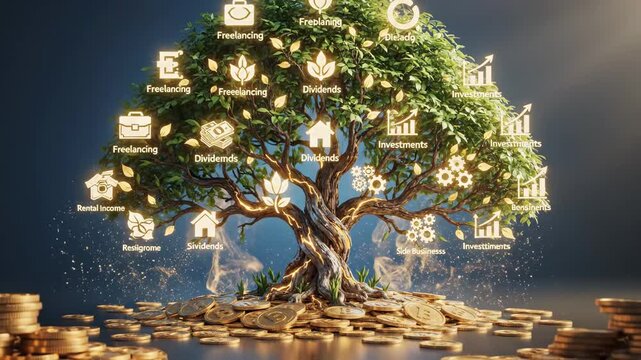 Money Tree Growing Wealth - This video features a stylized tree with golden coins beneath it, symbolizing growth and wealth.